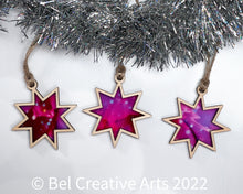 Load image into Gallery viewer, Stained Glass Effect Star Christmas Ornaments, Set of 3, Fuchsia