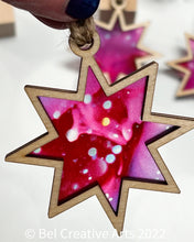 Load image into Gallery viewer, Stained Glass Effect Star Christmas Ornaments, Set of 3, Fuchsia