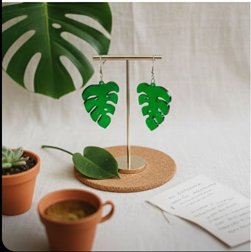 earring philodendron Monstera Philodendron Leaf Green Dangle Drop Earrings – Botanical Styl –  Bel Creative Arts