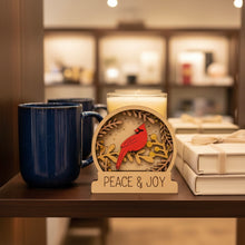Load image into Gallery viewer, Cardinal Snow Globe Style Layered Wooden Ornament – Hand-Stained Holiday Decoration
