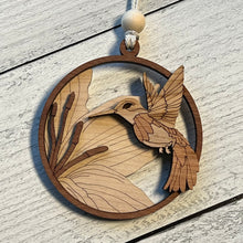 Load image into Gallery viewer, Hummingbird Christmas Layered Wood Ornament with Cattails
