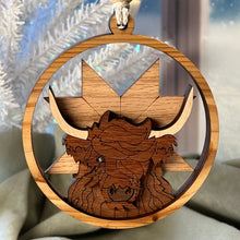 Load image into Gallery viewer, Highland Cow Layered Wood Christmas Ornament - Multi Wood Collection
