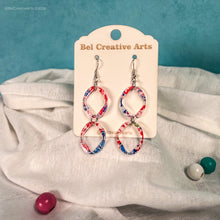 Load image into Gallery viewer, Oval link earrings, red white blue, lightweight acrylic, handmade

