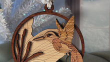 Load and play video in Gallery viewer, Hummingbird Christmas Layered Wood Ornament with Cattails

