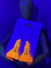 Load image into Gallery viewer, Fluorescent UV Orange Erlenmeyer Flask Dangle Drop Earrings - Women in Science (STEM/STEAM) Series - Bel Creative Arts
