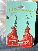 Load image into Gallery viewer, Microscope Dangling Drop Earrings - Women in Science (STEM/STEAM) Series - Bel Creative Arts
