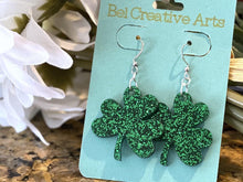 Load image into Gallery viewer, Shamrock Glittery Earrings - Bel Creative Arts
