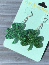 Load image into Gallery viewer, Shamrock Glittery Earrings - Bel Creative Arts
