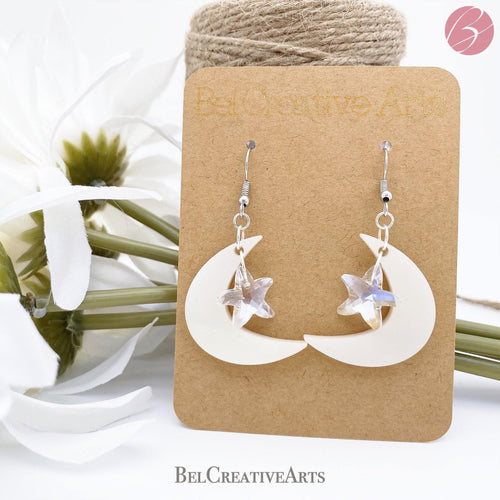 Moon and Star Dangling Drop Earrings - Bel Creative Arts