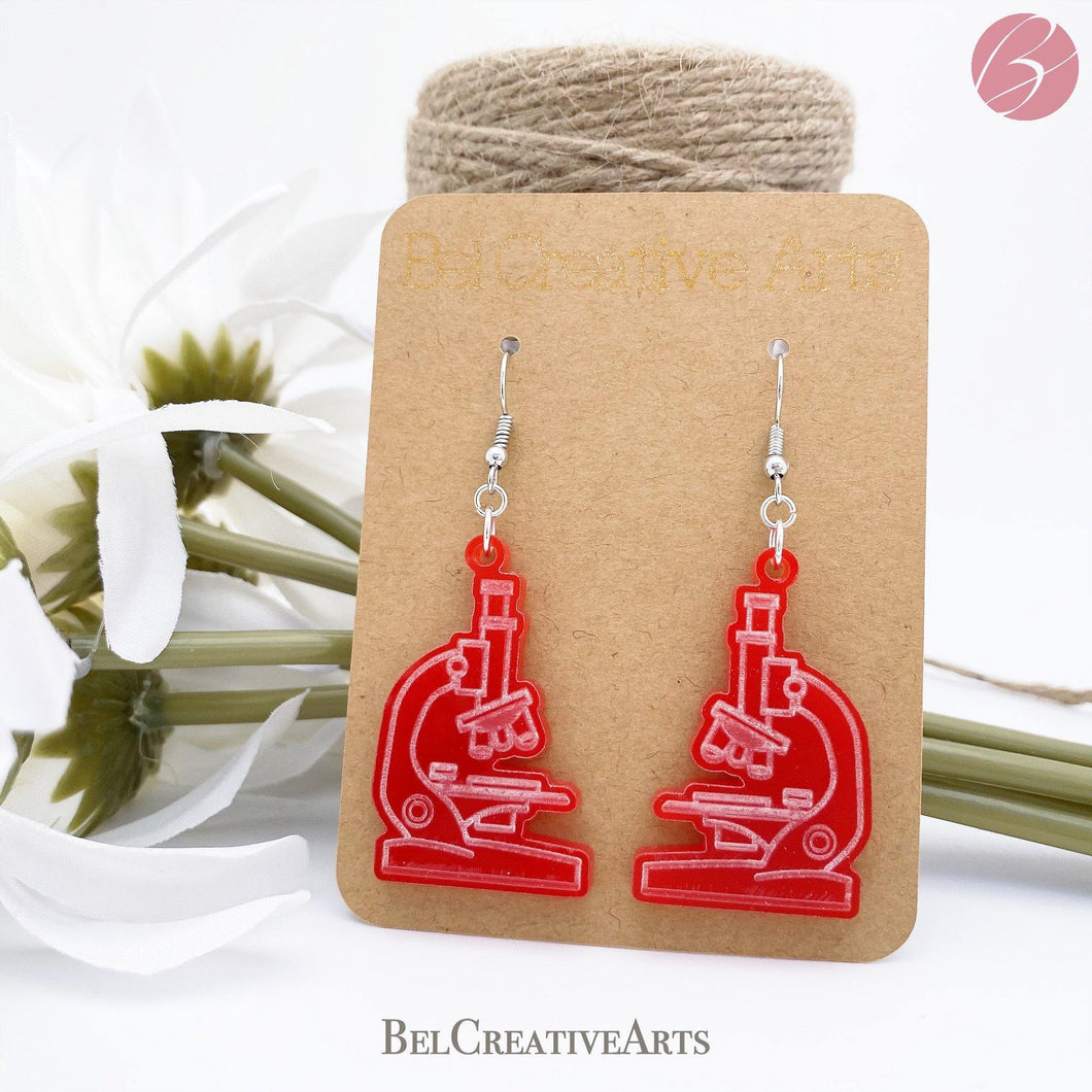 Microscope Dangling Drop Earrings - Women in Science (STEM/STEAM) Series - Bel Creative Arts