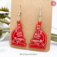Load image into Gallery viewer, Microscope Dangling Drop Earrings - Women in Science (STEM/STEAM) Series - Bel Creative Arts
