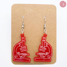 Load image into Gallery viewer, Microscope Dangling Drop Earrings - Women in Science (STEM/STEAM) Series - Bel Creative Arts
