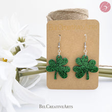 Load image into Gallery viewer, Shamrock Glittery Earrings - Bel Creative Arts
