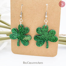 Load image into Gallery viewer, Shamrock Glittery Earrings - Bel Creative Arts

