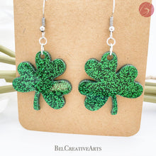 Load image into Gallery viewer, Shamrock Glittery Earrings - Bel Creative Arts
