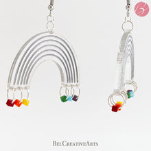 Load image into Gallery viewer, Rainbow and rain drops earrings, dangle style, hand made in USA
