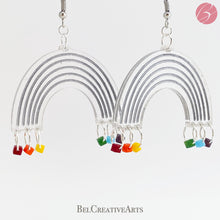 Load image into Gallery viewer, Rainbow and rain drops earrings, dangle style, hand made in USA
