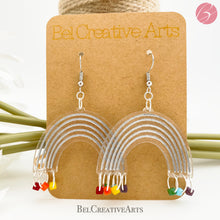 Load image into Gallery viewer, Rainbow and rain drops earrings, dangle style, hand made in USA
