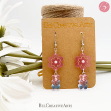 Load image into Gallery viewer, Cotton Candy Daisy Flower and Gummy Bear Earrings – Dangle Drop Style
