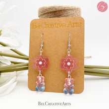 Load image into Gallery viewer, Cotton Candy Daisy Flower and Gummy Bear Earrings – Dangle Drop Style
