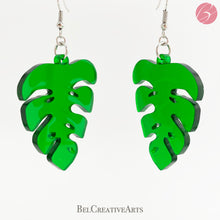 Load image into Gallery viewer, Monstera Philodendron Leaf Green Dangle Drop Earrings – Botanical Style
