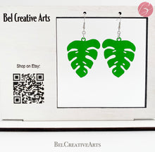 Load image into Gallery viewer, Monstera Philodendron Leaf Green Dangle Drop Earrings – Botanical Style
