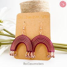 Load image into Gallery viewer, Purple crush rainbow earrings, dangle style, made in USA
