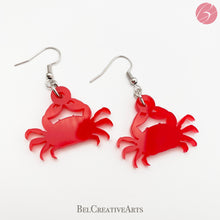 Load image into Gallery viewer, Red crab earrings, dangle style, made in USA
