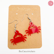 Load image into Gallery viewer, Red crab earrings, dangle style, made in USA

