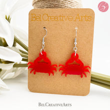 Load image into Gallery viewer, Red crab earrings, dangle style, made in USA
