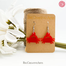 Load image into Gallery viewer, Red crab earrings, dangle style, made in USA
