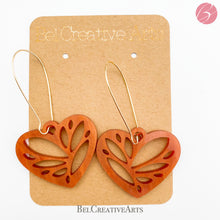 Load image into Gallery viewer, Copper Pearl Lace Heart Earrings – Dangle Drop Style
