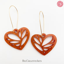 Load image into Gallery viewer, Copper Pearl Lace Heart Earrings – Dangle Drop Style
