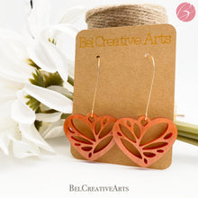 Load image into Gallery viewer, Copper Pearl Lace Heart Earrings – Dangle Drop Style
