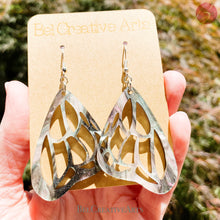 Load image into Gallery viewer, Butterfly Earrings in Green and Purple Acrylic – Dangle Drop Style
