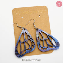 Load image into Gallery viewer, Butterfly Earrings in Purple and Blue Acrylic – Dangle Drop Style

