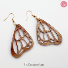Load image into Gallery viewer, Butterfly Earrings in Copper, Tan, and Green Acrylic – Dangle Drop Style
