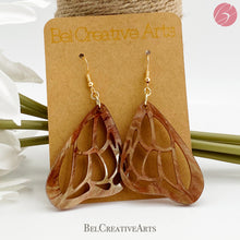 Load image into Gallery viewer, Butterfly Earrings in Copper, Tan, and Green Acrylic – Dangle Drop Style
