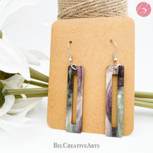 Load image into Gallery viewer, Multicolor rectangle geometric dangle earrings, made in USA
